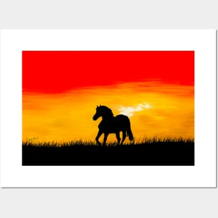 sunset horse Posters and Art